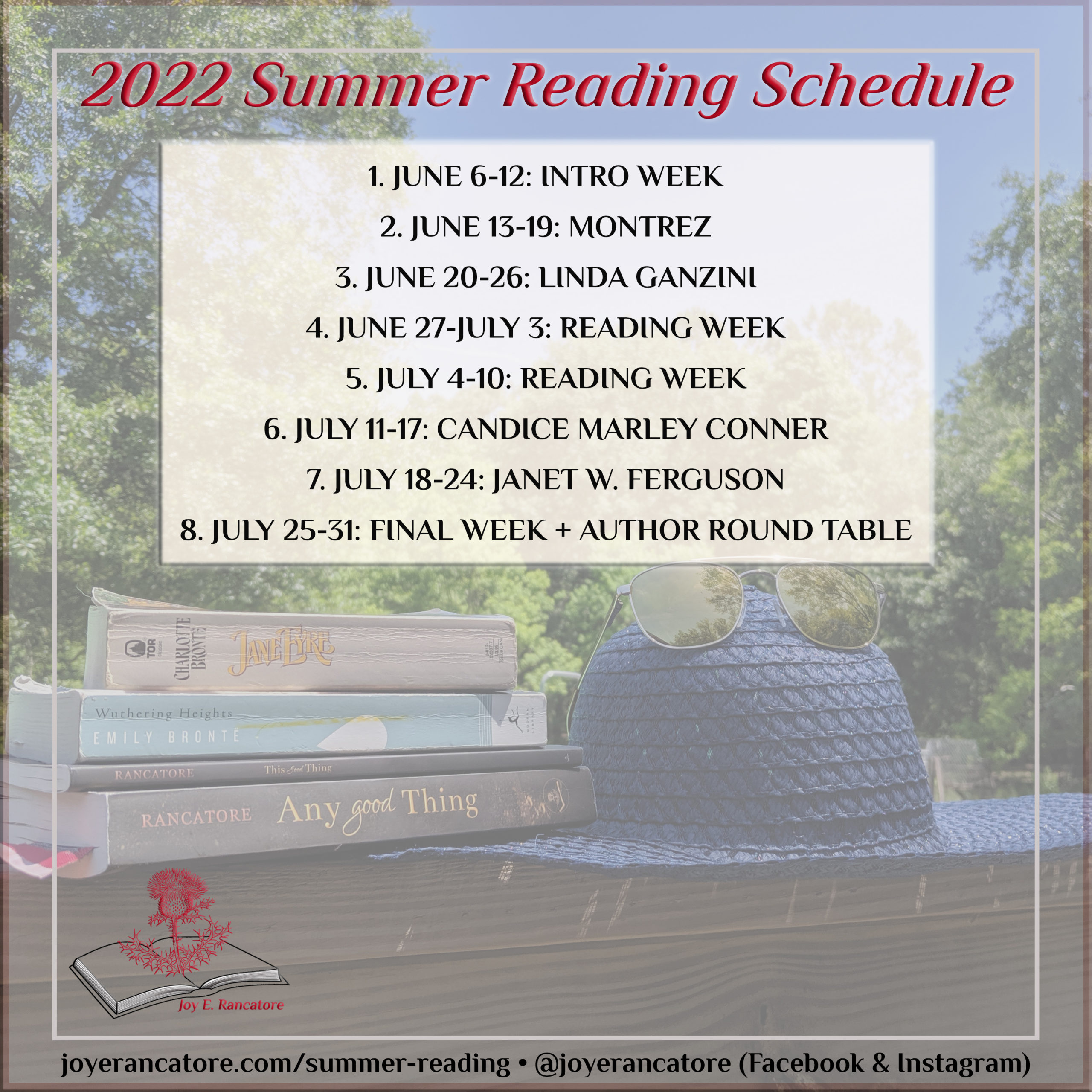 Weekly schedule for the 2022 Logos & Mythos Summer Reading Challenge