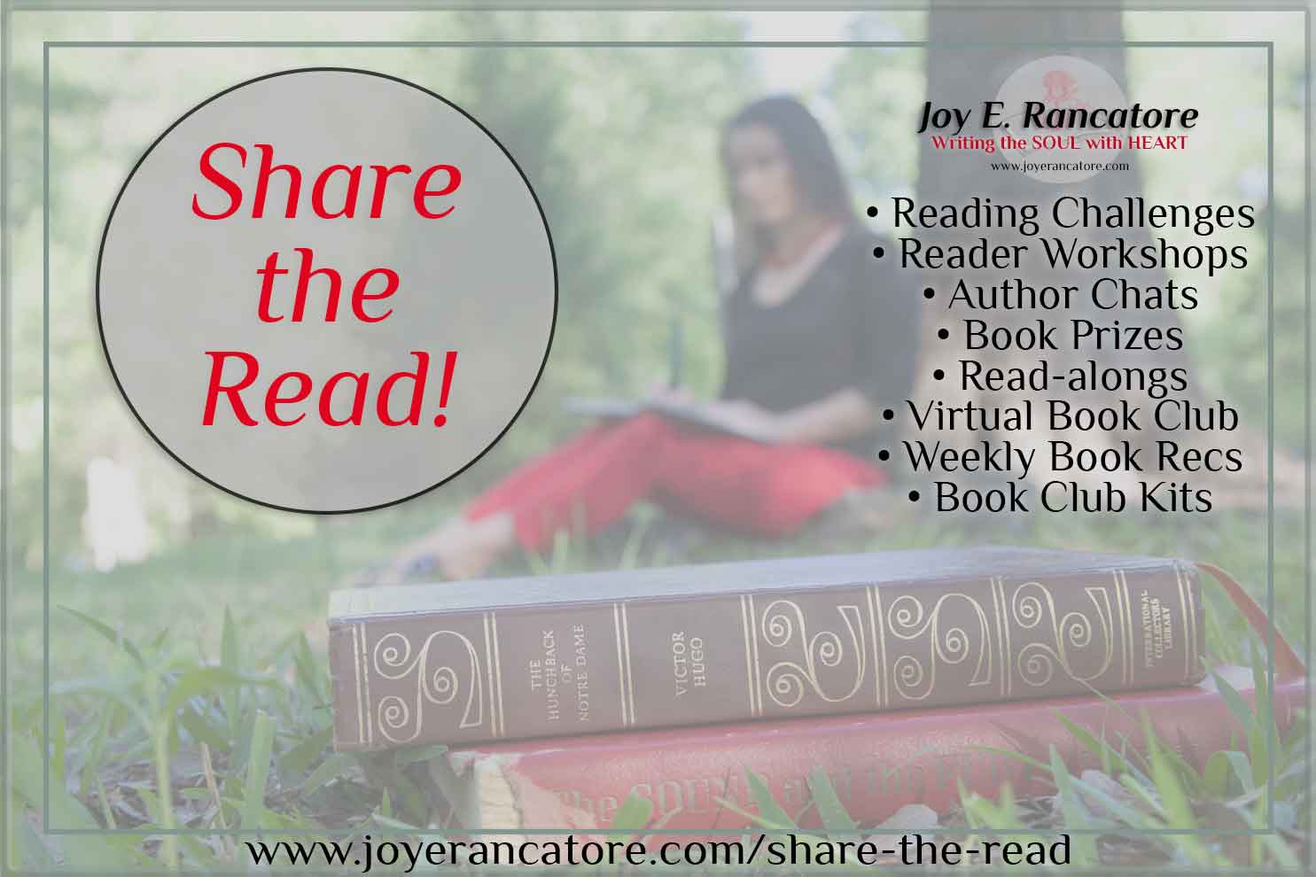 Joy E. Rancatore, award-winning multi-genre Indie Author, loves to read and to share the joy of reading with others. Find out all the Reader Experiences she offers.