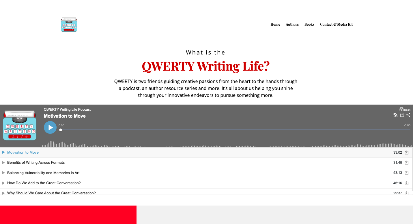 Screenshot of the website of QWERTY Writing Life Podcast