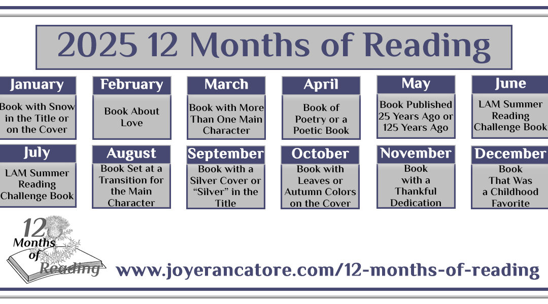 Graphic containing the 2025 12 Months of Reading Challenge Categories