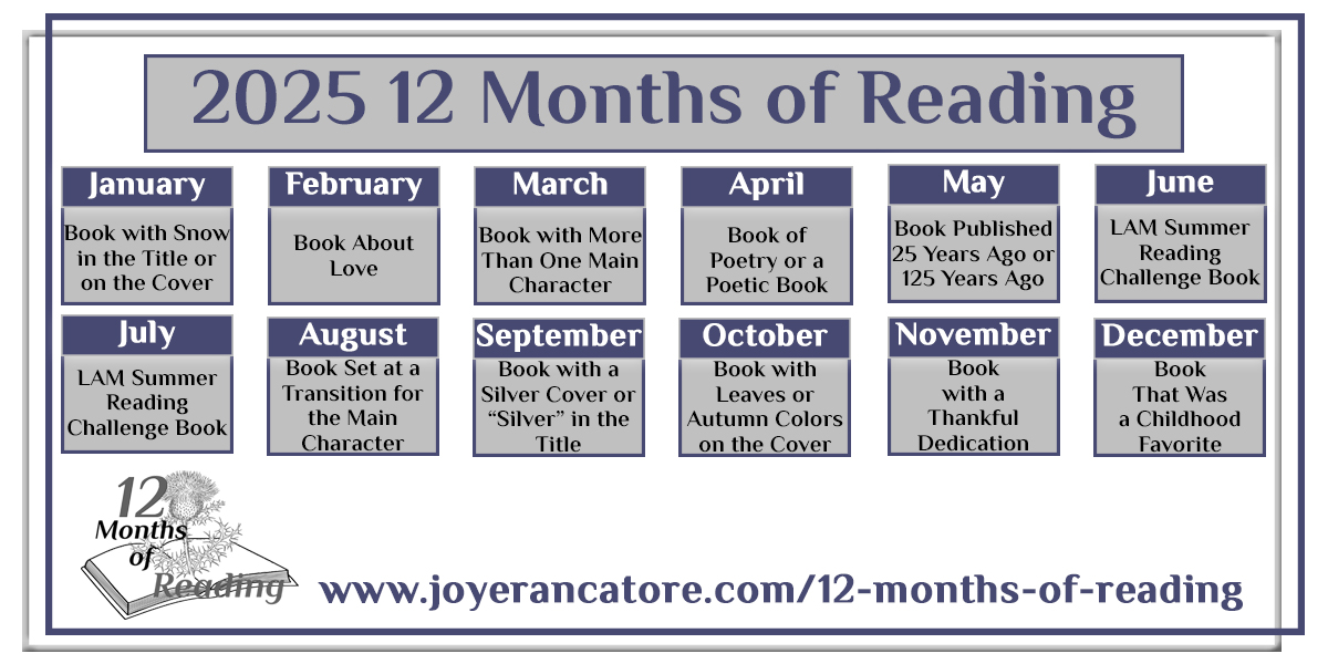 Graphic containing the 2025 12 Months of Reading Challenge Categories